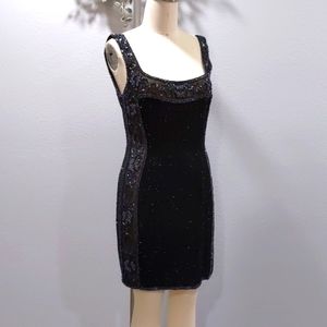 Stunning Fully Beaded Mini Dress, SCALA, Sz 10, 90's Glam, Silk
